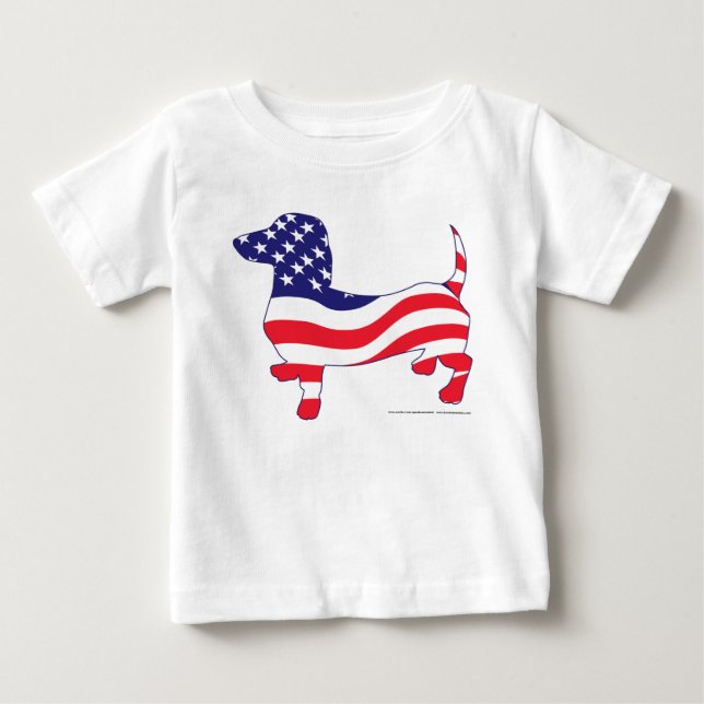 Camiseta Patriótico EUA Flag Dachshund (Frente)