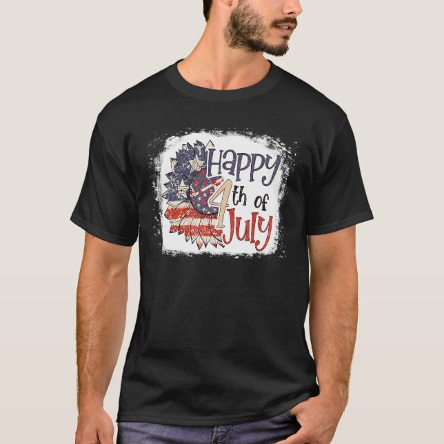 Camiseta Patriótico Feliz 4 de julho Sunflower EUA Ameri (Frente)