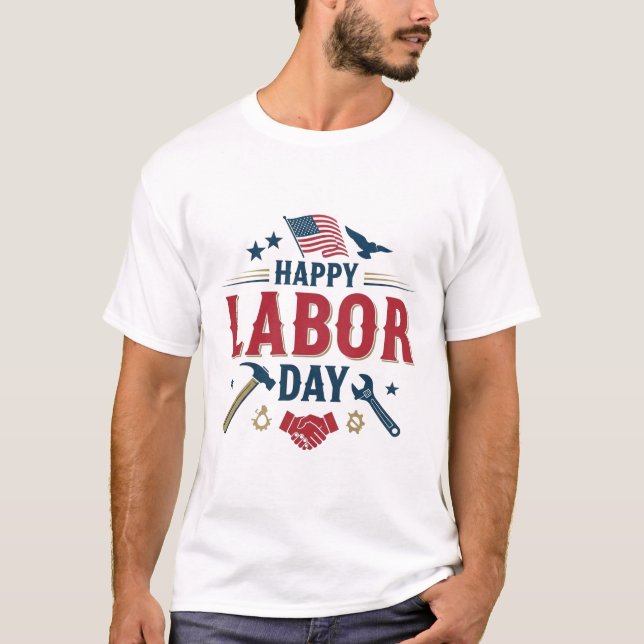 Camiseta Patriótico Feliz Dia do Trabalho Trabalhador Ameri (Frente)