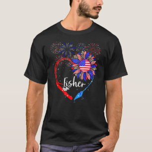 Camiseta Patriótico Fisher 4 de julho Bandeira Americana Su