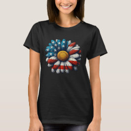 Camiseta Patriótico Floral Americana Flag Daisy 4 de julho