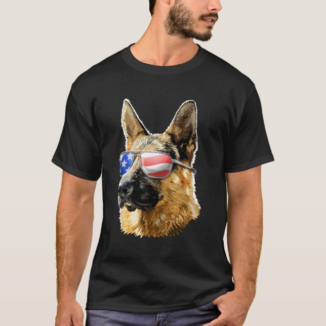 Camiseta Patriótico Ger Shepherd American Flag Ger Shepherd (Frente)
