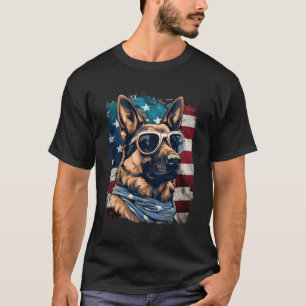 Camiseta Patriótico Ger Shepherd American Flag K9 Shepherd 