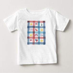 Camiseta Patriótico Gingham America 4 de julho de Verão