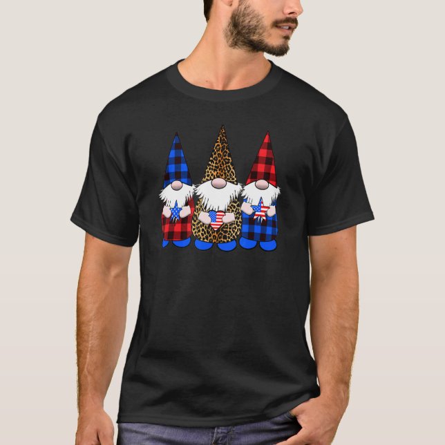 Camiseta Patriótico Gnomos Americano Bandeira Vermelha Azul (Frente)
