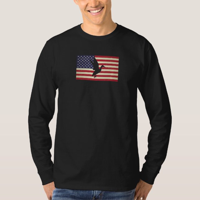 Camiseta Patriótico Grunge Afastou o Pato de Bandeira Ameri (Frente)