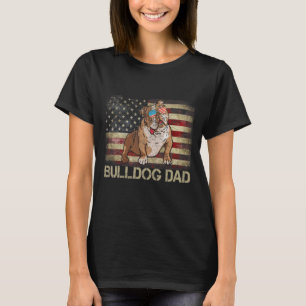 Camiseta Patriótico Inglês Buldogue Pai Flag Americano USA