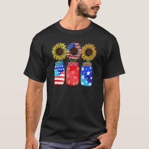 Camiseta Patriótico Jar Sunflower American Flag 4 De Julho
