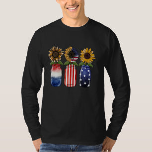 Camiseta Patriótico Jar Sunflower American Flag Engraçado 4