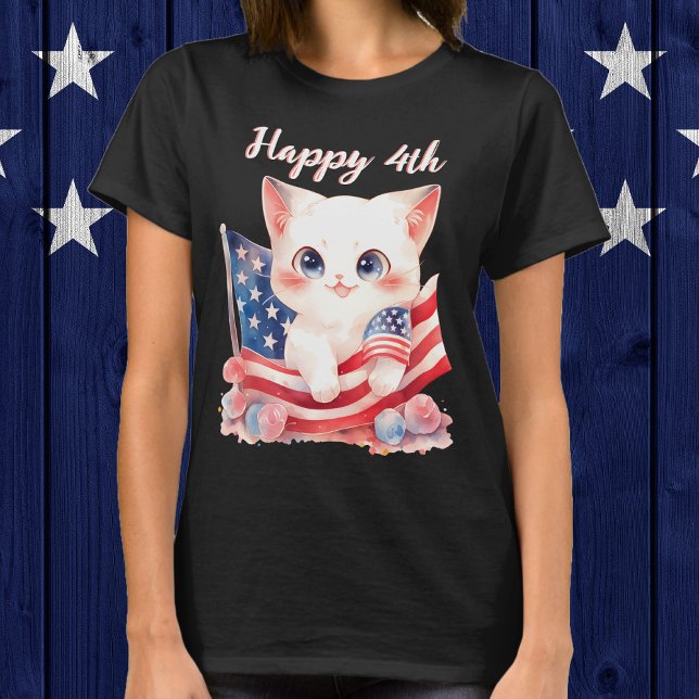 Camiseta Patriótico Kitten 4 de julho Feliz 4.º Personaliza (Patriotic Kitten 4th of July Happy 4th Custom T-Shirt)
