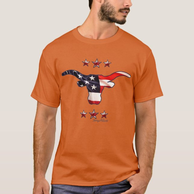 Camiseta Patriótico - Longhorn Steer (Frente)