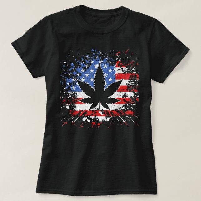 Camiseta Patriótico Marjuana, Bandeira Americana da Semana, (Frente do Design)