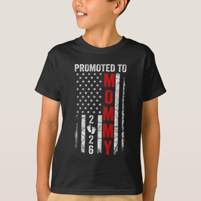 Camiseta Patriótico Promovido À Mamãe 2026 Pela Primeira Ve (Frente)