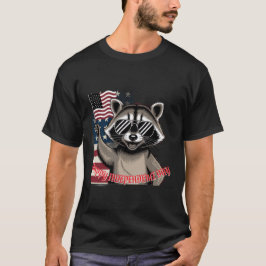 Camiseta Patriótico Raccoon acenando bandeira americana