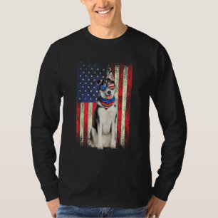 Camiseta Patriótico Siberiano Husky Americano Bandeira 4 De