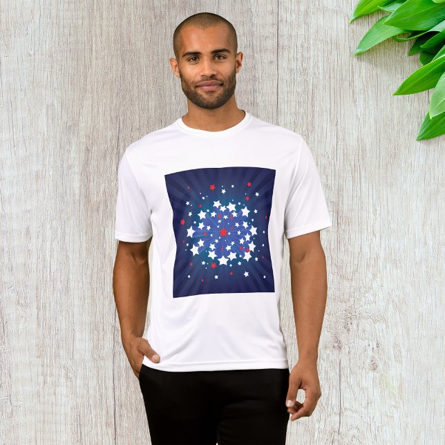 Camiseta Patriótico Starburst Red White e Blue EUA (Criador carregado)