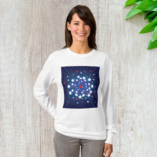 Camiseta Patriótico Starburst Red White e Blue EUA (Criador carregado)