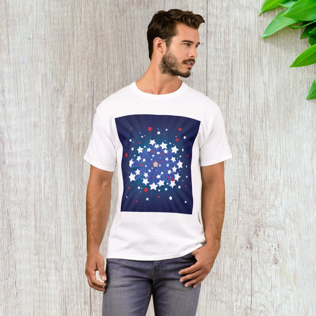 Camiseta Patriótico Starburst Red White e Blue EUA (Criador carregado)