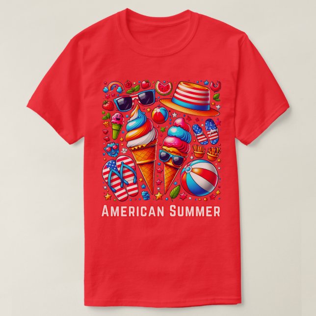 Camiseta Patriótico Verão Americano de 4 de julho Celebrati (Frente do Design)