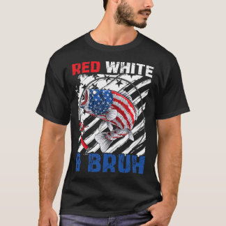 Camiseta Patriótico Vermelho Branco e Bruh America Fish 4th