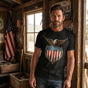 Camiseta Patriotismo Vintage, Águia Orgulhosa sobre a Bande