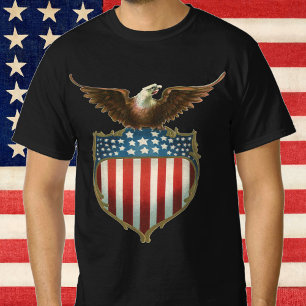 Camiseta Patriotismo Vintage, Águia Orgulhosa sobre a Bande