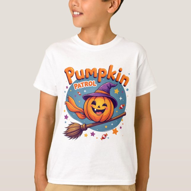 Camiseta Patrulha da Abóbora Voadora de Halloween (Frente)