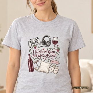 Camiseta Pauso meu jogo por vinho e um cochilo retrô