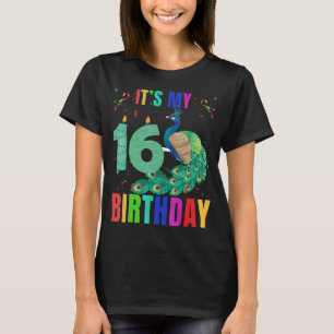 Camiseta Pavão 16.o Aniversário Aves Cutas Grafi Animal
