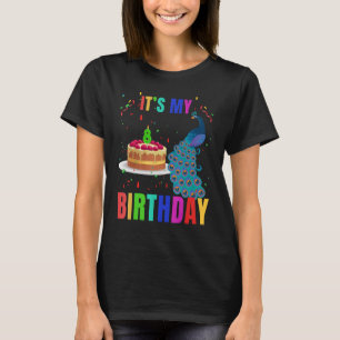 Camiseta Pavão 8.o Aniversário Aves Cutas Gráfico de Animai