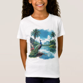 Camiseta Pavão bonito num Paraíso Tropical