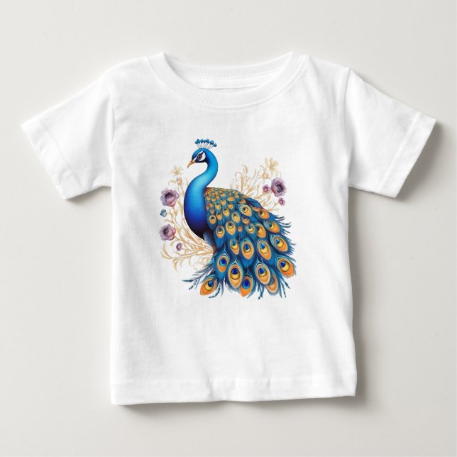Camiseta Pavão Com Flores Roxas (Frente)