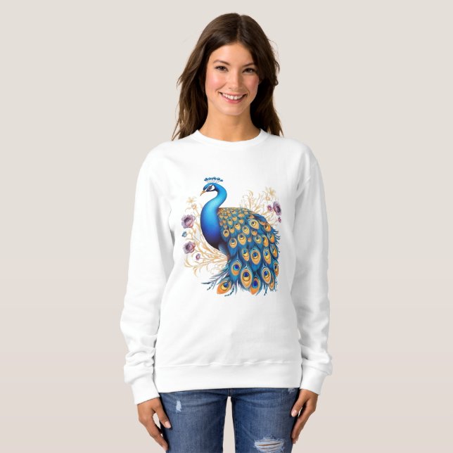 Camiseta Pavão Com Flores Roxas (Frente Completa)
