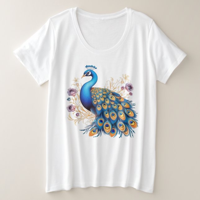 Camiseta Pavão Com Flores Roxas (Frente do Design)