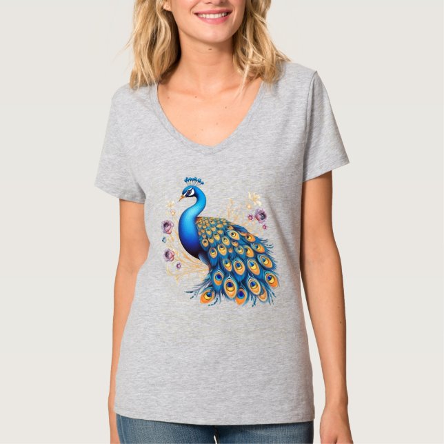 Camiseta Pavão Com Flores Roxas (Frente)