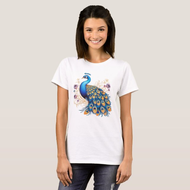 Camiseta Pavão Com Flores Roxas (Frente Completa)