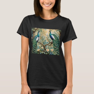 Camiseta Pavão Dourado Floral Floresta Tropical