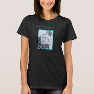 Camiseta Pavão & Folha Tinta Preta Turquesa Borda & Fonte