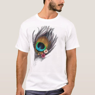 Camiseta Pavão Hyper-Realista com Padrão Floral