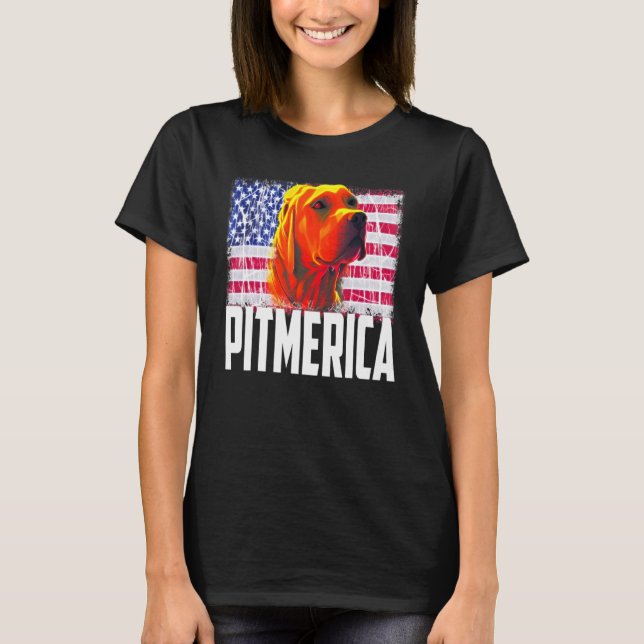 Camiseta Pavilhão americano Pitbull Cão Mãe Pai Patriótico  (Frente)