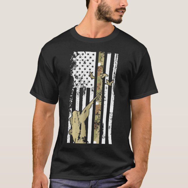 Camiseta Pavilhão de caça Rifle Hunt Duck American Flag Usa (Frente)