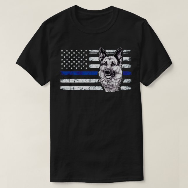 Camiseta Pavilhão de linha azul fino K9 German shepherd de  (Frente do Design)