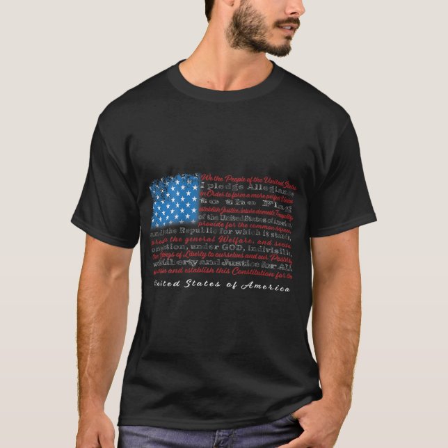 Camiseta Pavilhão dos EUA com Preâmbulo da Constituição e P (Frente)
