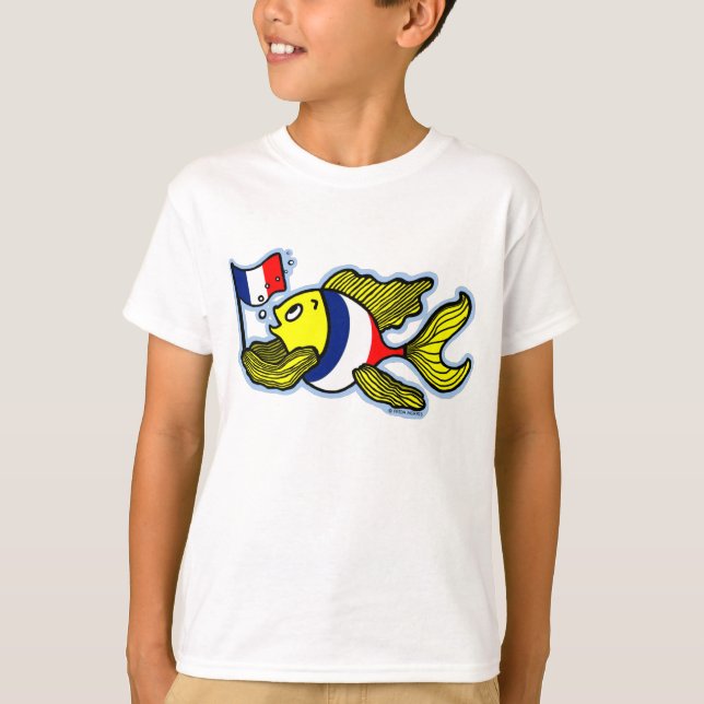Camiseta Pavilhão Francês Peixe desenho engraçado (Frente)