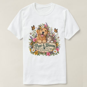 Camiseta Paw & Bloom Vintage – Design Floral Pet Retro
