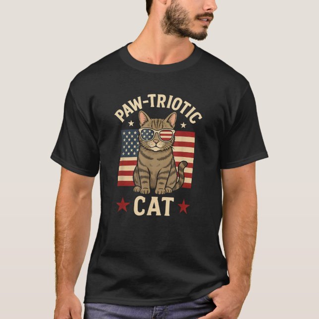 Camiseta Paw Triotic Funny Cat design de 4 de julho EUA Fla (Frente)