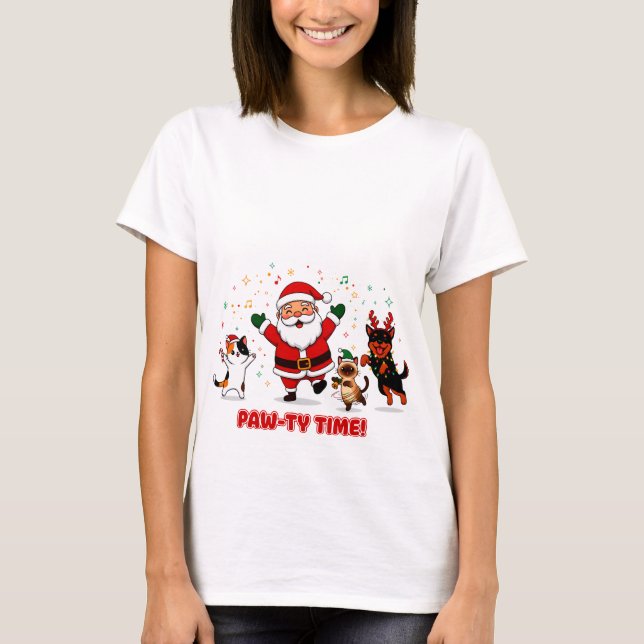 Camiseta Paw-ty Time: Santa’s Festive Furry Fiesta (Frente)