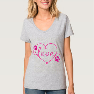 Camiseta Pawfect Love - Pink Heart & Paw Print Pet Lover