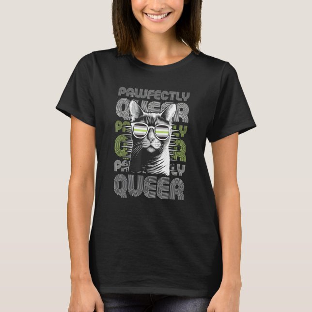 Camiseta Pawfectly Queer  Cat With Sunglasses Agender Pride (Frente)