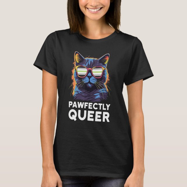 Camiseta Pawfectly Queer  Cat With Sunglasses Agender Pride (Frente)